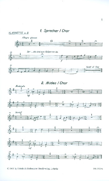 König Midas für Sprecher, Soli, Kinderchor