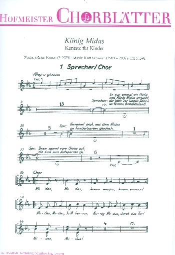 König Midas für Sprecher, Soli, Kinderchor