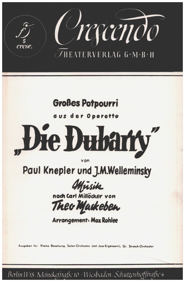 Großes Potpourri aus der Operette 'Die Dubarry'