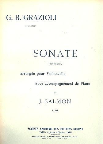 Sonate en sol majeur R395 pour violoncelle