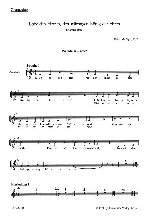 Lobe den Herren, den mächtigen König der Ehren