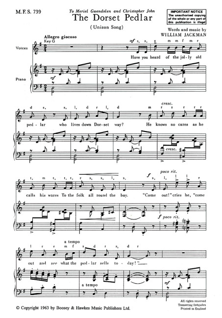 Jackman, William: The Dorset Pedlar In G MFS 739