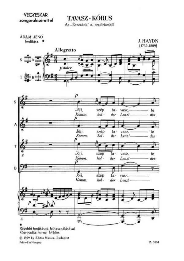 Haydn, Joseph Komm, holder Lenz' Tavasz-kórus) from 'The Seasons' SA