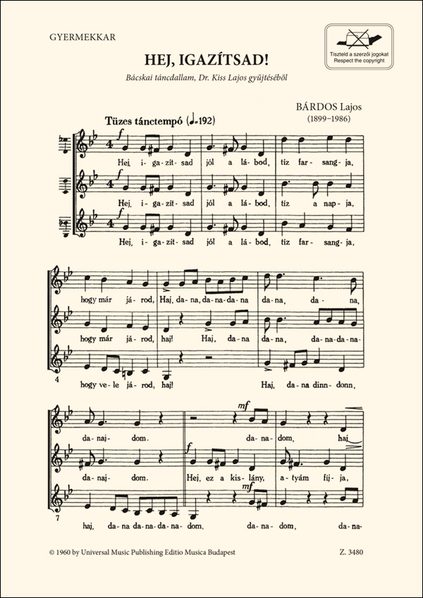 Hej igazítsad for children's chorus a cappella