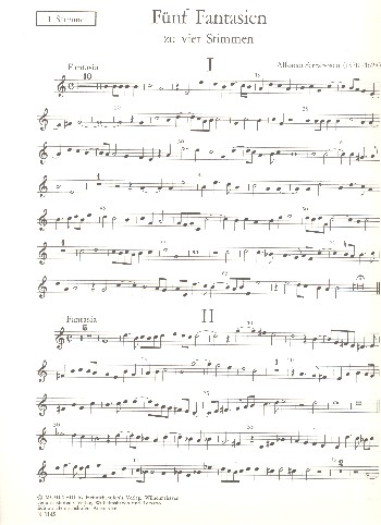 5 Fantasien zu vier Stimmen für zwei Violinen,