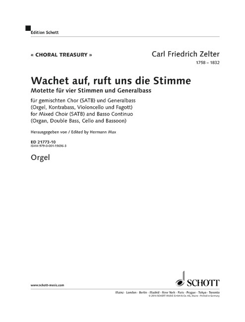 Zelter, Carl Friedrich: Wachet auf, ruft uns die Stimme