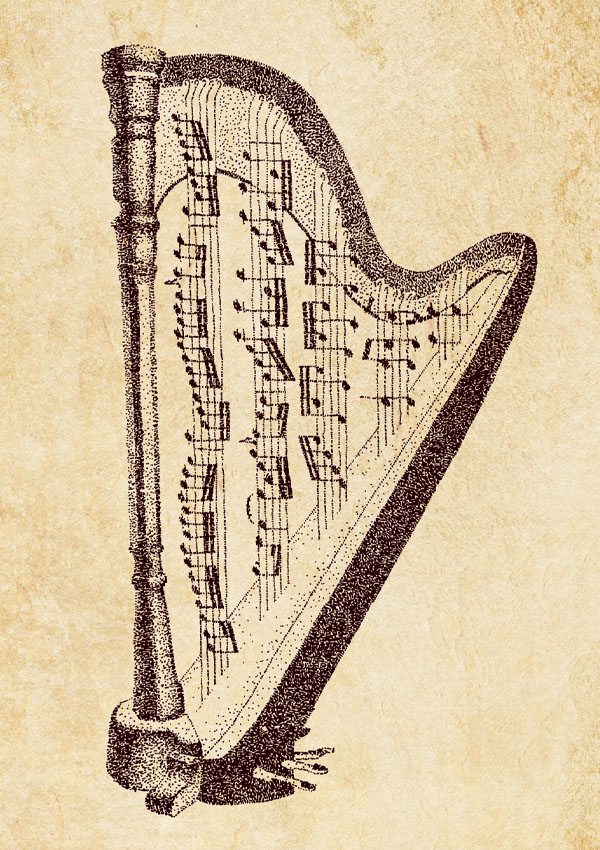 Pointillism Postcard Harfe