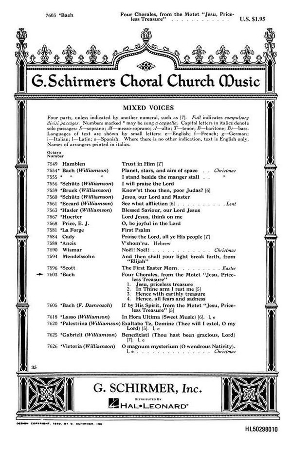 Johann Sebastian Bach, Four Chorales From 'Jesu Priceless Treasure'