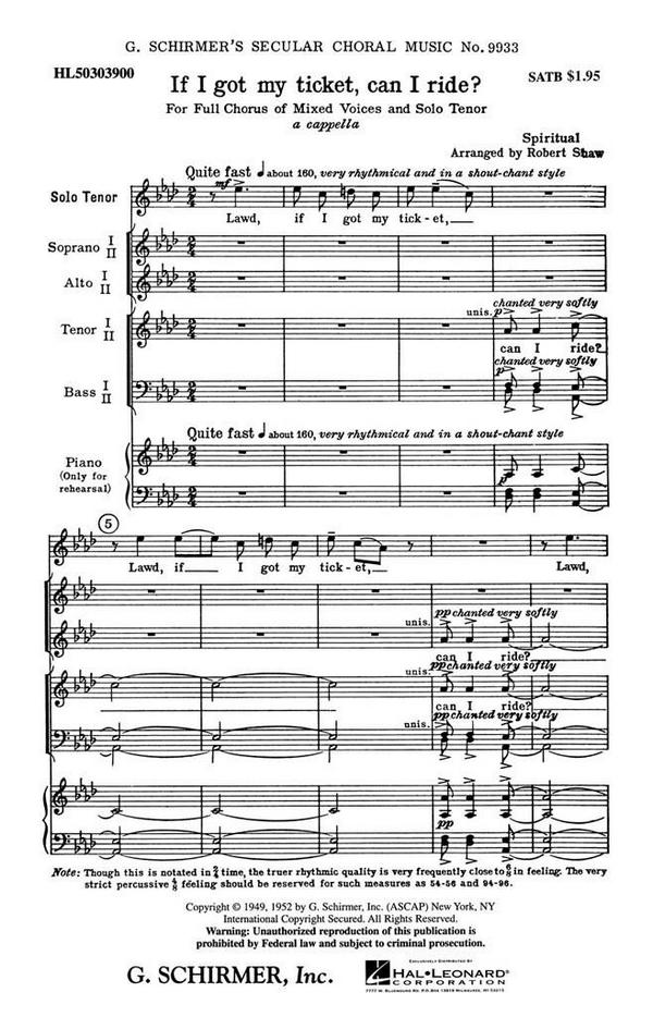 Traditional, If I Got My Ticket Can I Ride With Tenor Solo