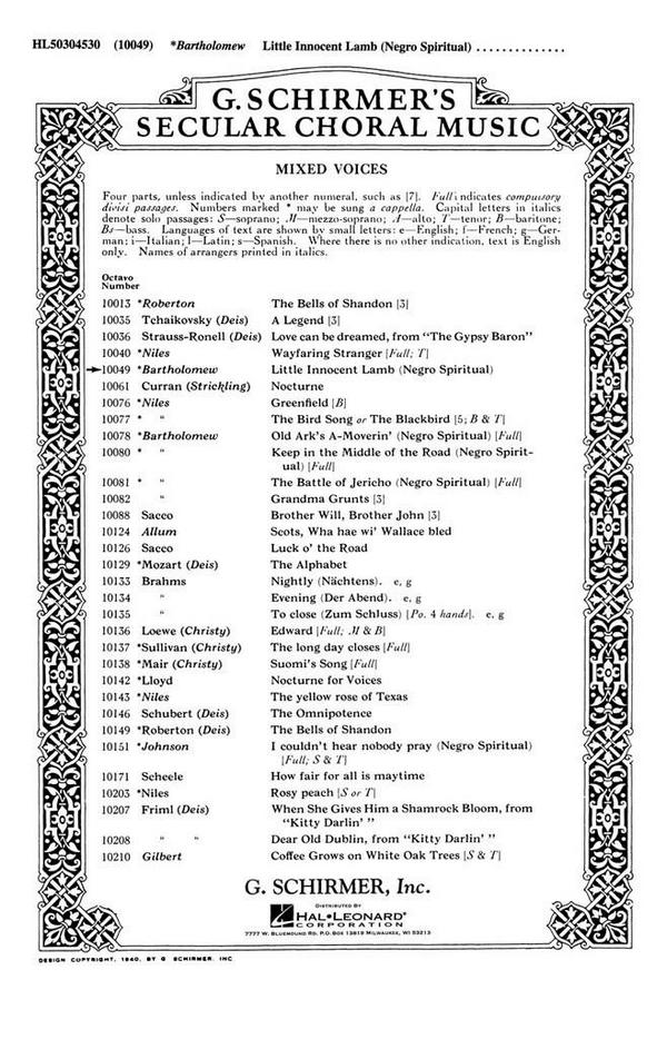 Traditional, Little Innocent Lamb Negro Spiritual