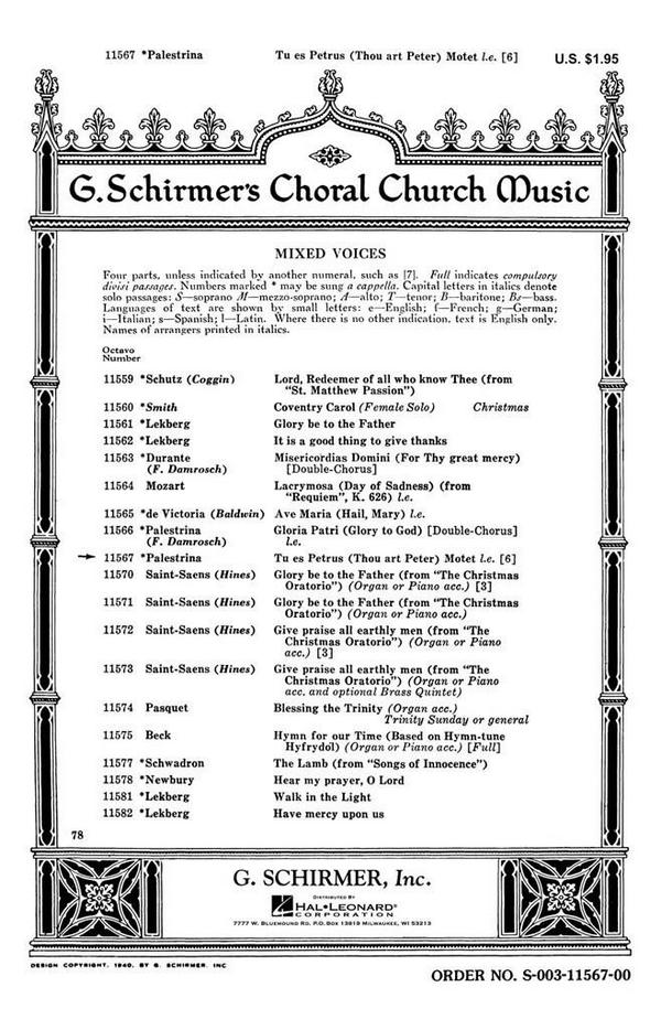 Giovanni Pierluigi da Palestrina, Tu Es Petrus Thou Art Peter