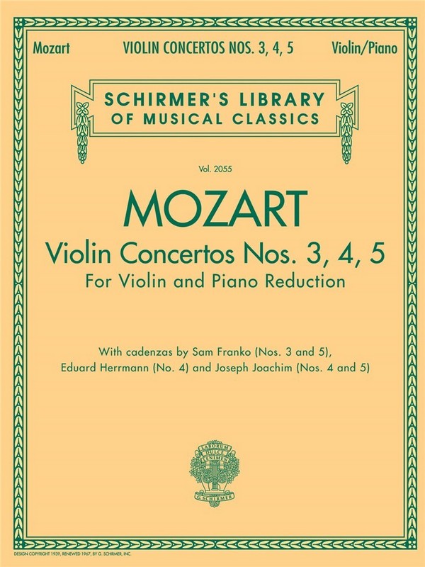 Wolfgang Amadeus Mozart, Violin Concertos Nos. 3, 4, 5