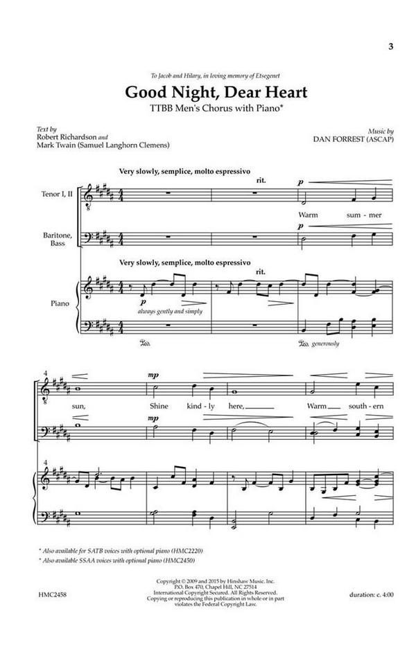 Dan Forrest, Good Night, Dear Heart(Ttbb)