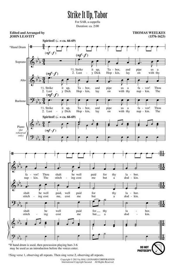 Thomas Weelkes, Strike It Up, Tabor