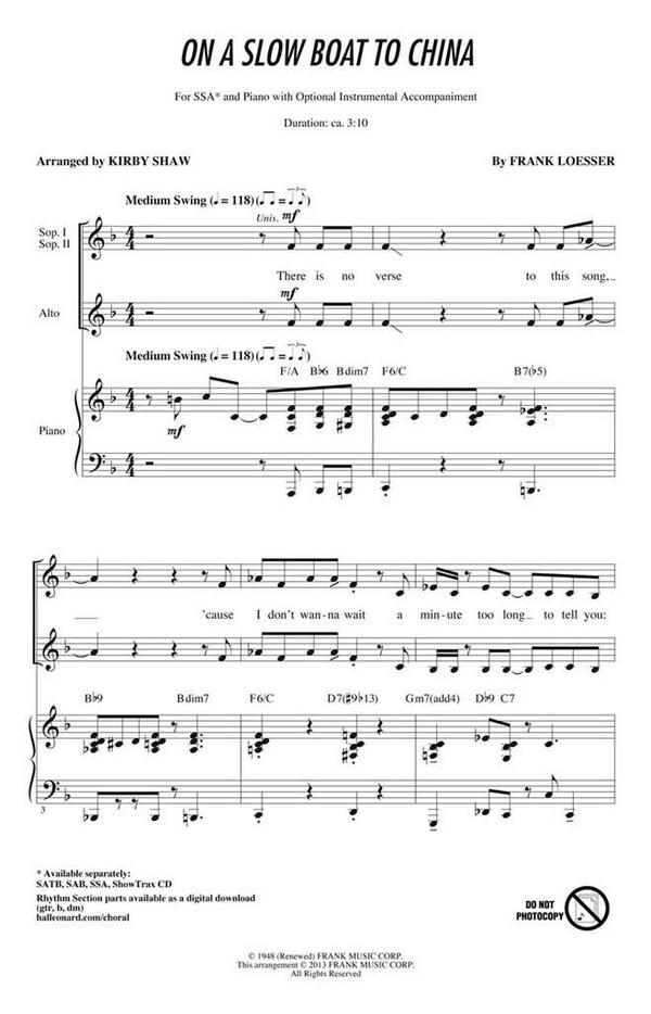 Frank Loesser, On a Slow Boat to China