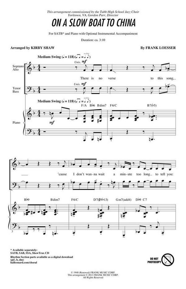 Frank Loesser, On a Slow Boat to China