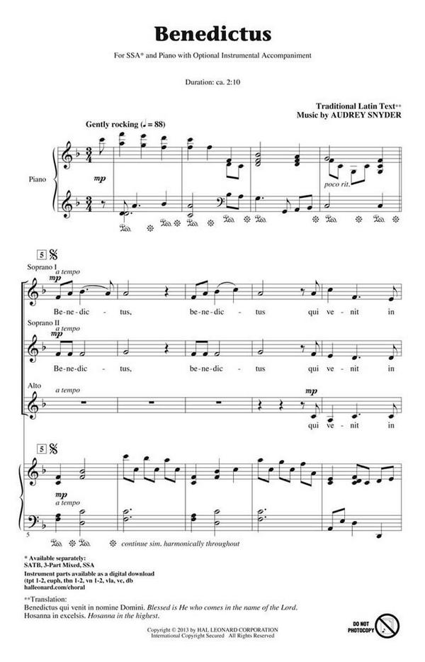 Audrey Snyder, Benedictus