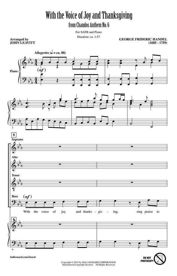 Georg Friedrich Händel, With the Voice of Joy and Thanksgiving